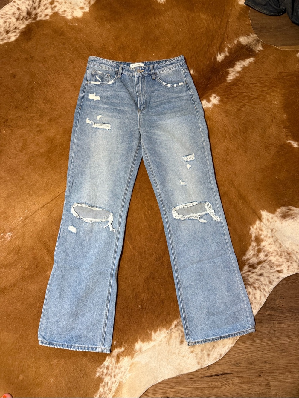 Flying Monkey Light Blue Distressed Flare Jeans